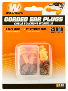 Walkers Game Ear GWPEPCORD2PK Corded Foam Ear Plugs 25 dB Orange 2pk