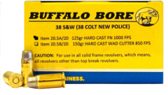 Buffalo Bore Ammunition .38 S&W Hard Cast Flat Nose, 125 Grain (20 Rounds) - 20.5A/20