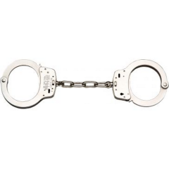 S&W 100L Nickel Chain Extra Link Handcuff. The Model 100L four link chain have key actuated lock along with double locking system which is actuated by means of a slot lock.With a wrist opening of 2.04 inch, weight 10.0 oz and distance between cuffs 3.25.