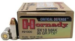 Hornady Critical Defense 9X18 Makarov Critical Defense, 95 Grain (25 Rounds) - 91000
