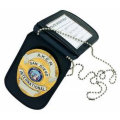 Aker Leather Neck Badge and ID Holder in Black - A597-BP