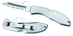 Spyderco Delica Manual Folding Knife, 2.88" Clip-point Vg-10 Serrated Blade (Stainless Steel Handle) - C11S