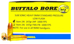 Buffalo Bore Ammunition 9mm Jacketed Hollow Point, 147 Grain (20 Rounds) - 24I/20