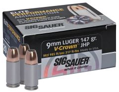 Sig Sauer V-Crown 9mm Jacketed Hollow Point, 147 Grain (20 Rounds) - E9MMA3-20