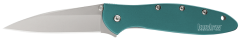Kershaw Knives Leek Assisted Folding Knife, 3" Modified Drop-point Sandvik 14C28N Steel Plain Blade (6061-T6 Anodized Aluminum Teal Handle) - 1660TEAL
