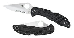 Spyderco Delica Manual Folding Knife, 2.88" Clip-point Vg-10 Serrated Blade (Fiberglass Reinforced Nylon Handle) - C11SBK