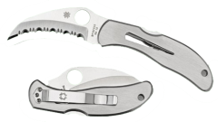 Spyderco Harpy Manual Folding Knife, 2.75" Hawkbill Vg-10 Serrated Blade (Stainless Steel Handle) - C08S