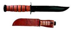 Ka-Bar Knives USMC Fixed Knife, 7" Clip-point 1093 Cro-Van Plain Blade (Leather Handle) - 1217