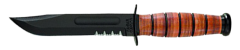 Ka-Bar Knives USMC Fixed Knife, 5.25" Clip-point 1093 Cro-Van Partially Serrated Blade (Leather Handle) - 1252