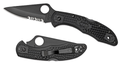 Spyderco Delica Manual Folding Knife, 2.88" Drop-point Black Vg-10 Partially Serrated Blade (Fiberglass Reinforced Nylon Handle) - C11PSBBK