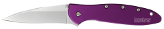 Kershaw Knives Leek Assisted Folding Knife, 3" Modified Drop-point Sandvik 14C28N Steel Plain Blade (6061-T6 Anodized Aluminum Purple Handle) - 1660PUR