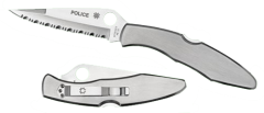 Spyderco Police Manual Folding Knife, 4.13" Clip-point Vg-10 Plain Blade (Stainless Steel Handle) - C07P