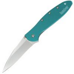 Kershaw Knives Leek Assisted Folding Knife, 3" Drop-point Plain Blade (Teal Handle) - 1660TEAL